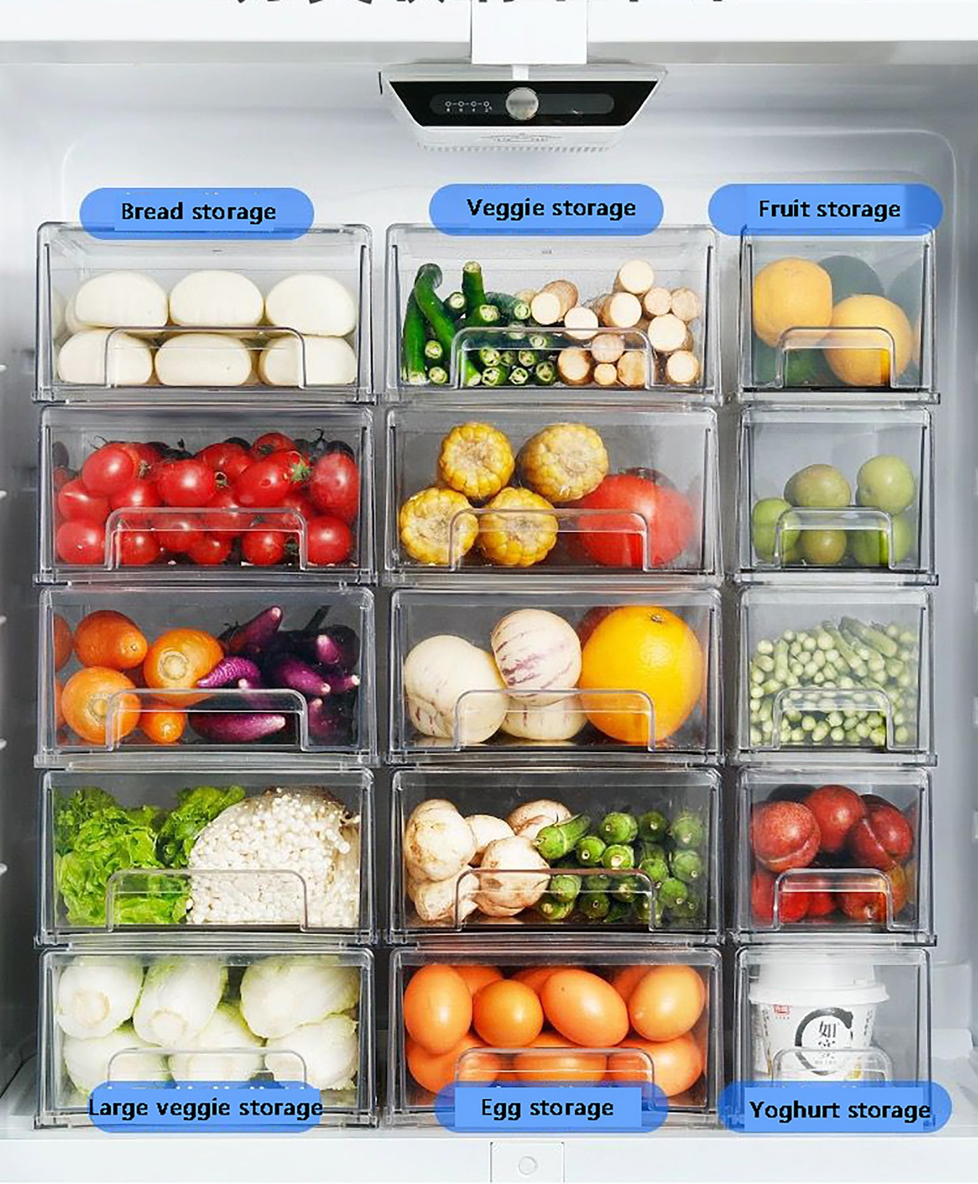 Bealy Kühlschrank-Organizer Set – 2 Große Transparente Schubladen-Behälter, Stapelbar & Ausziehbar