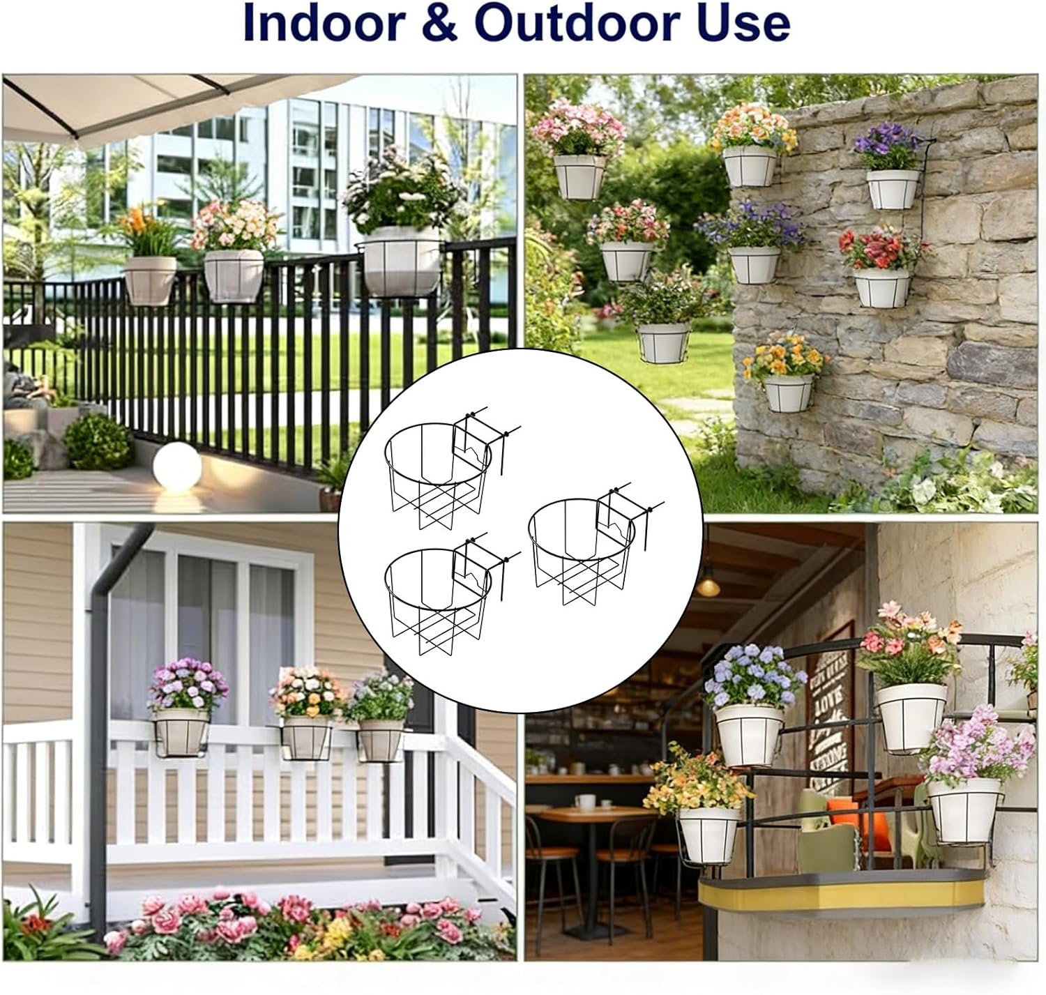 3 Pack Metal Flower Pots Stands Hanger Bracket Suitable for Balcony Railings Home and Garden Use with Adjustable Design Garden Plant Shelf