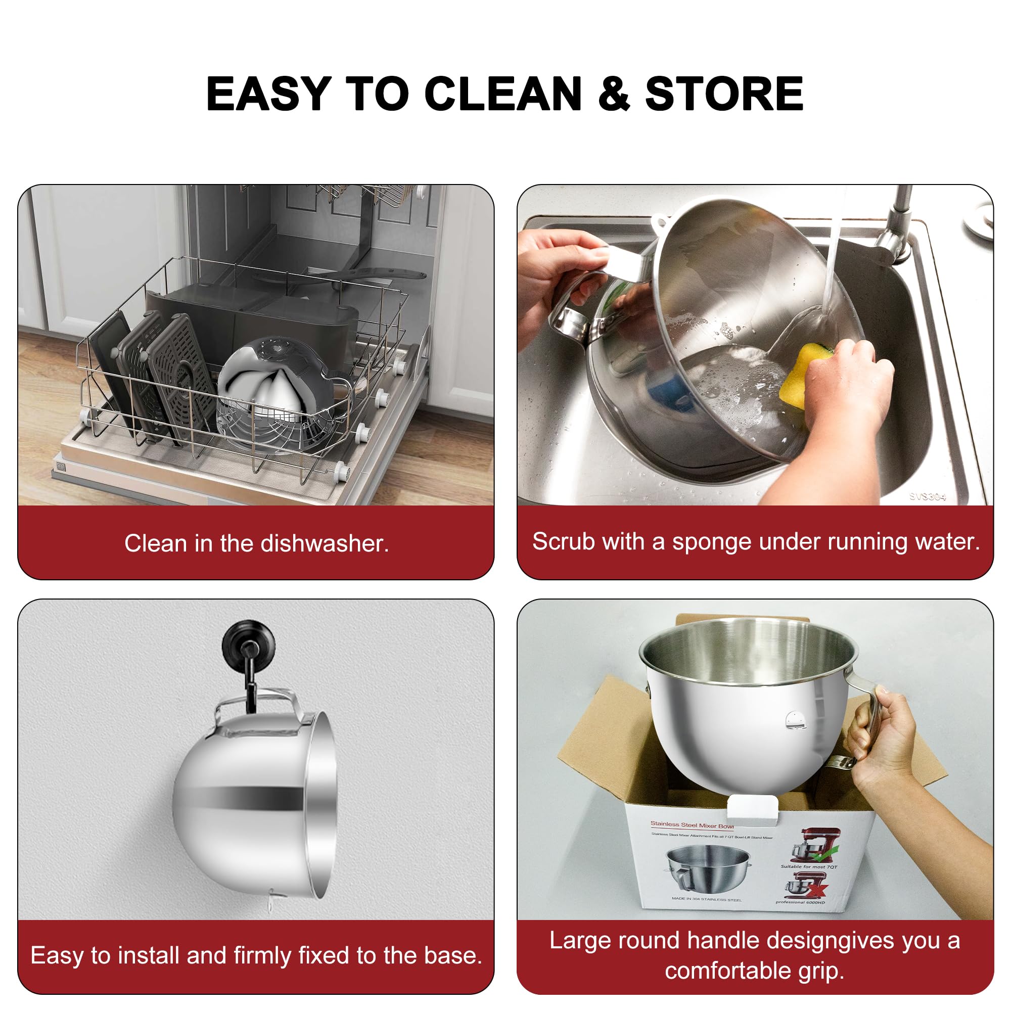 Cuenco mezclador de acero inoxidable de 7 cuartos para batidoras KitchenAid, cuenco de repuesto fuerte y duradero para KitchenAid con asa, apto para lavavajillas