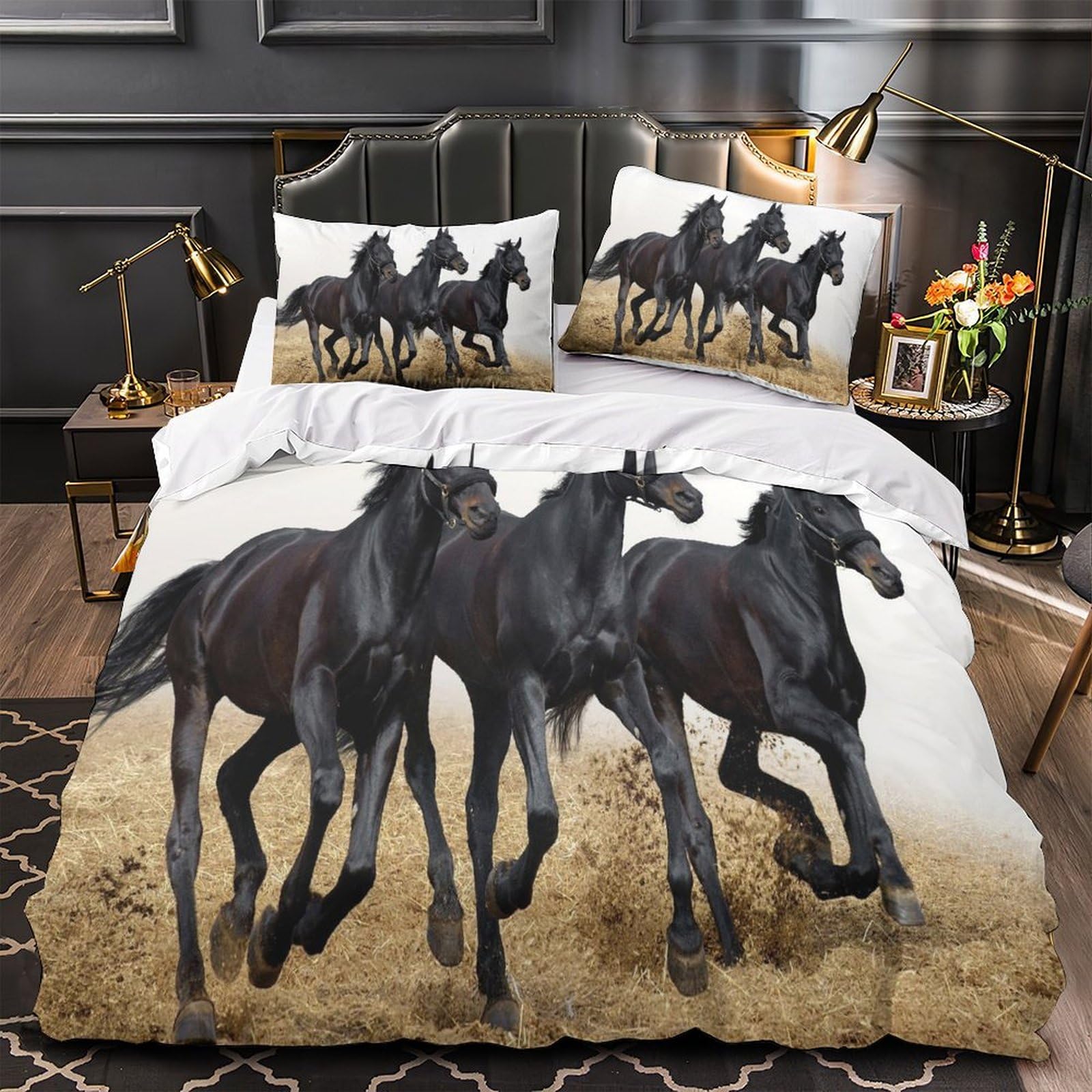 Housse de couette chevaux noirs 3D pour s'évader au cœur de la nature sauvage chaque nuit