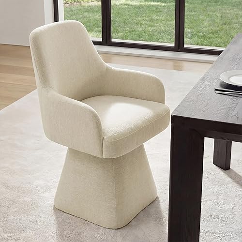 Miniatura 29 de Juego de 4 sillas de comedor giratorias, tapizadas de mediados de siglo con respaldo alto, sillas de cocina de tela de lino para comedor, Una tela