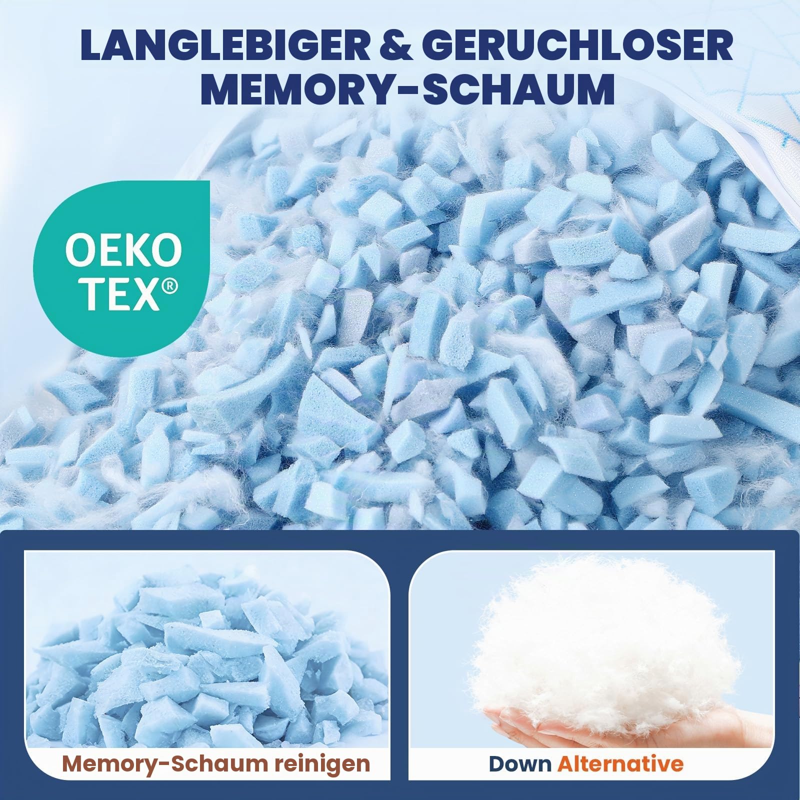 Verstellbares Memory Foam Kopfkissen, Seitenschläferkissen mit Nackenstütze | King Size, Ergonomische Kurve, Höhe/Festigkeit Anpassbar, Waschbarer Zweiseitiger Bezug, Bambusseite, Kühlseite, OEKO-TEX