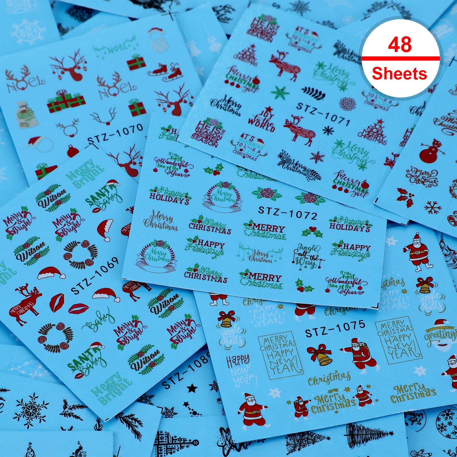 MWOOT Weihnachts-Nagelaufkleber – 48 Blatt, Wasser-Transfer-Sticker, Für DIY-Nageldesign Zu Weihnachten