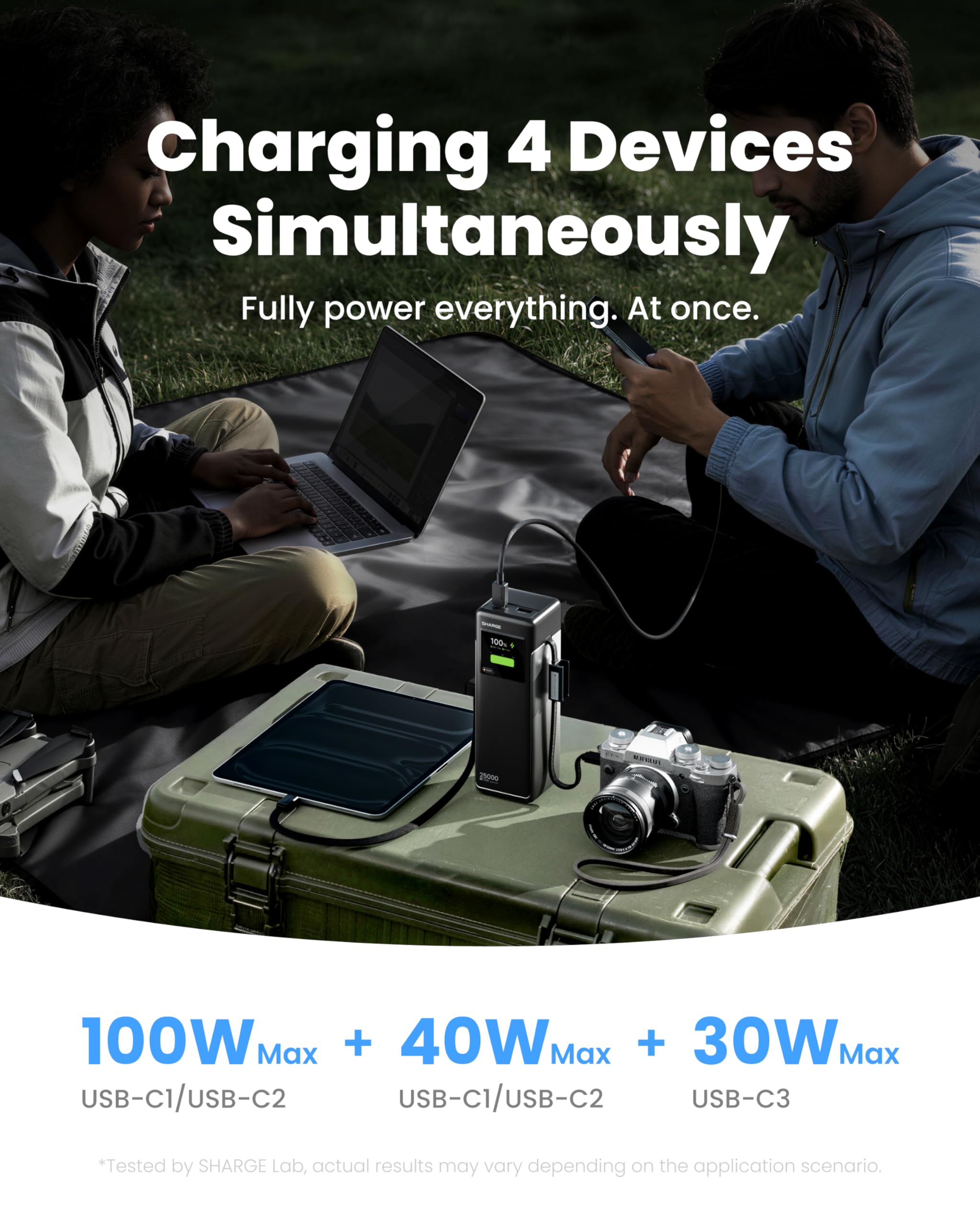 SHARGE Laptop Power Bank 25000mAh, HyperTower 170W Total Fast Charging Portable Charger, 100W USB-C Power Bank with Built-in Cables, High Capacity Travel Battery Pack for MacBook, iPhone17, Galaxy S26 - 5