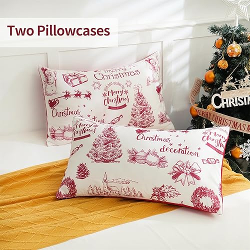 Miniatura 4 de Yiran Juego de funda de edredón de Navidad tamaño King, árbol de Navidad, muñeco de nieve, aldea, funda de edredón de microfibra suave, 2 fundas de