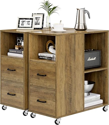 Miniatura 8 de HOSTACK Sofá lateral mesita de noche móvil con 2 cajones y estante ajustable mesa auxiliar soporte de impresora para oficina en casa fácil montaje