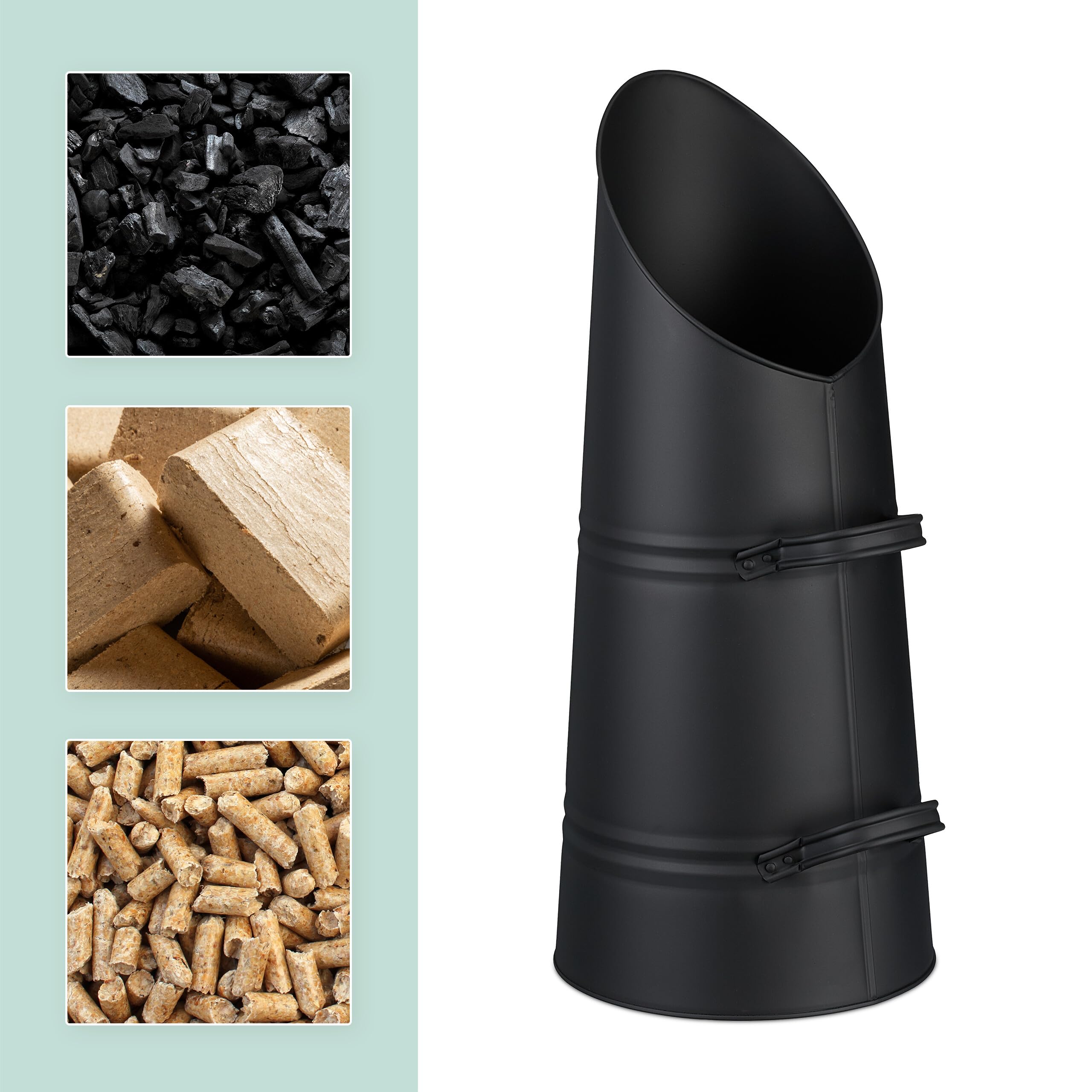 Relaxdays Contenitore Porta Carbone da Camino, Secchio per Pellet Caminetto, Secchiello Portacenere da 16 L, Ferro, Nero