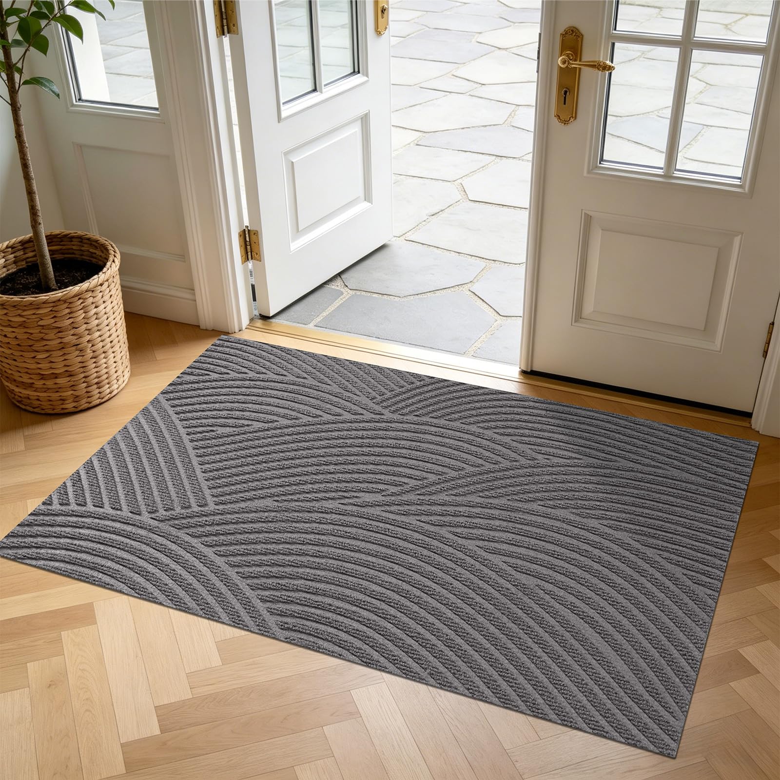 Tapis Entree Interieur Extérieur, Attrape-Poussière, 80x120cm-Gris