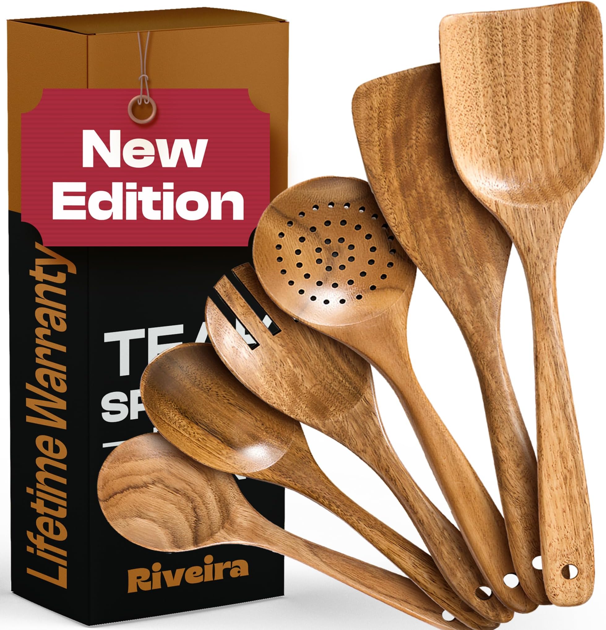 Riveira's 6-Piece Kitchen Essentials - Wooden Spoons for Cooking and Comprehensive Cooking Utensils Set