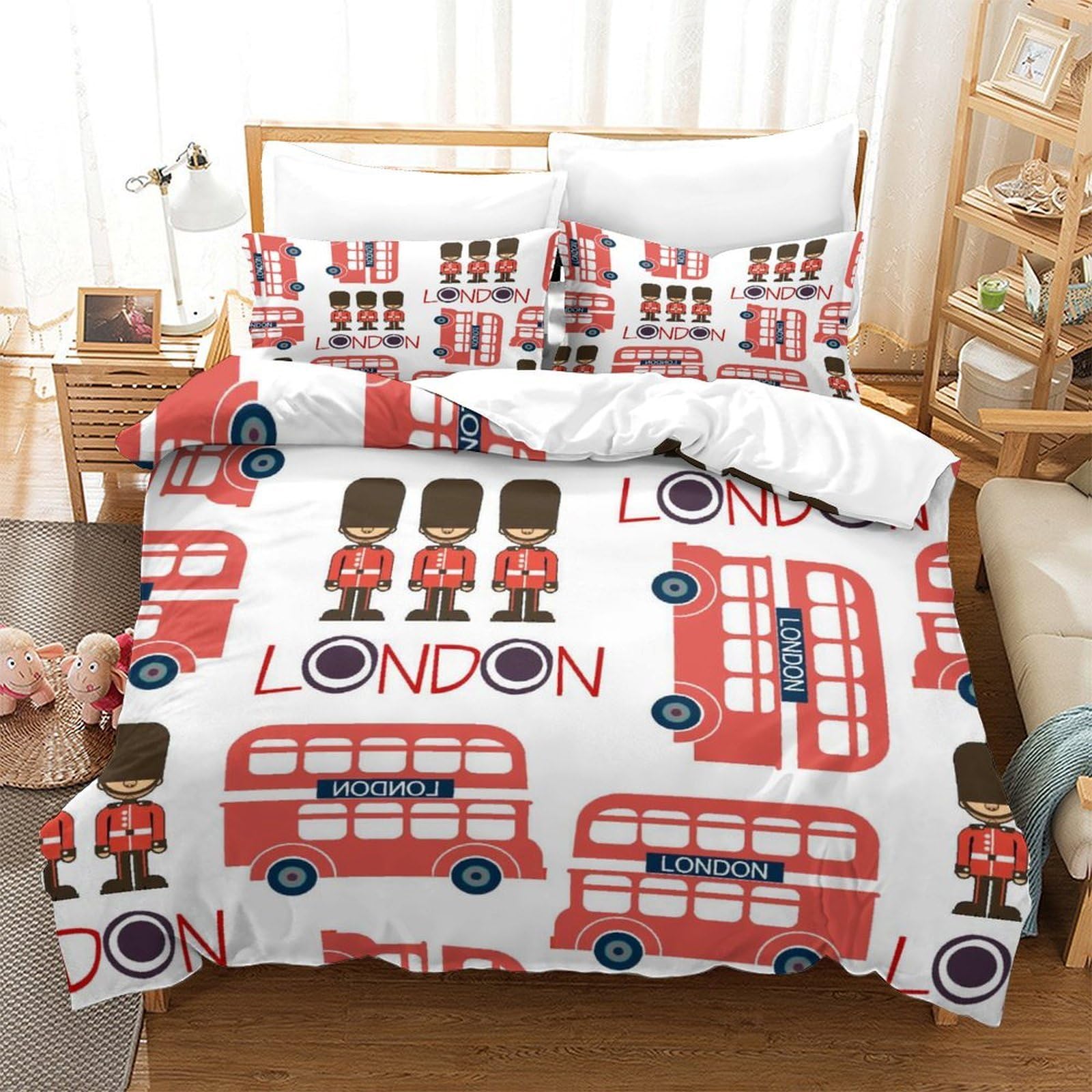 Housse de couette Londres 3D pour décoration de chambre d'adolescent