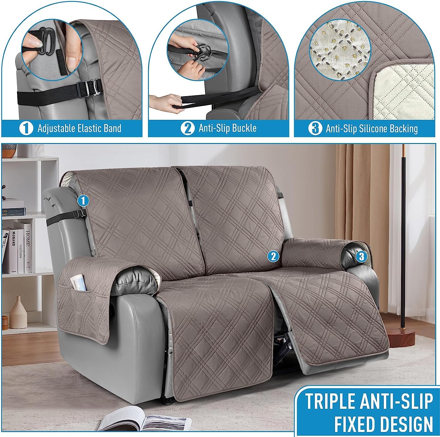 LINGKY Copripoltrona Relax Reclinabile Trapuntato Copridivano Reclinabile, Copertura Salvadivano per Poltrona Antiscivolo Antivegetativa per Protezione Divano con Fascia Elastica (Blu,1 Posto/Sedia