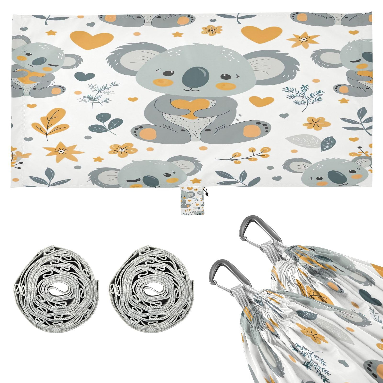 Kigai Koala Heart Camping Hammock Durable & Portable Travel Hammock Holds 330lbs with Tree Strapsm, Pocket, Camping Accessories