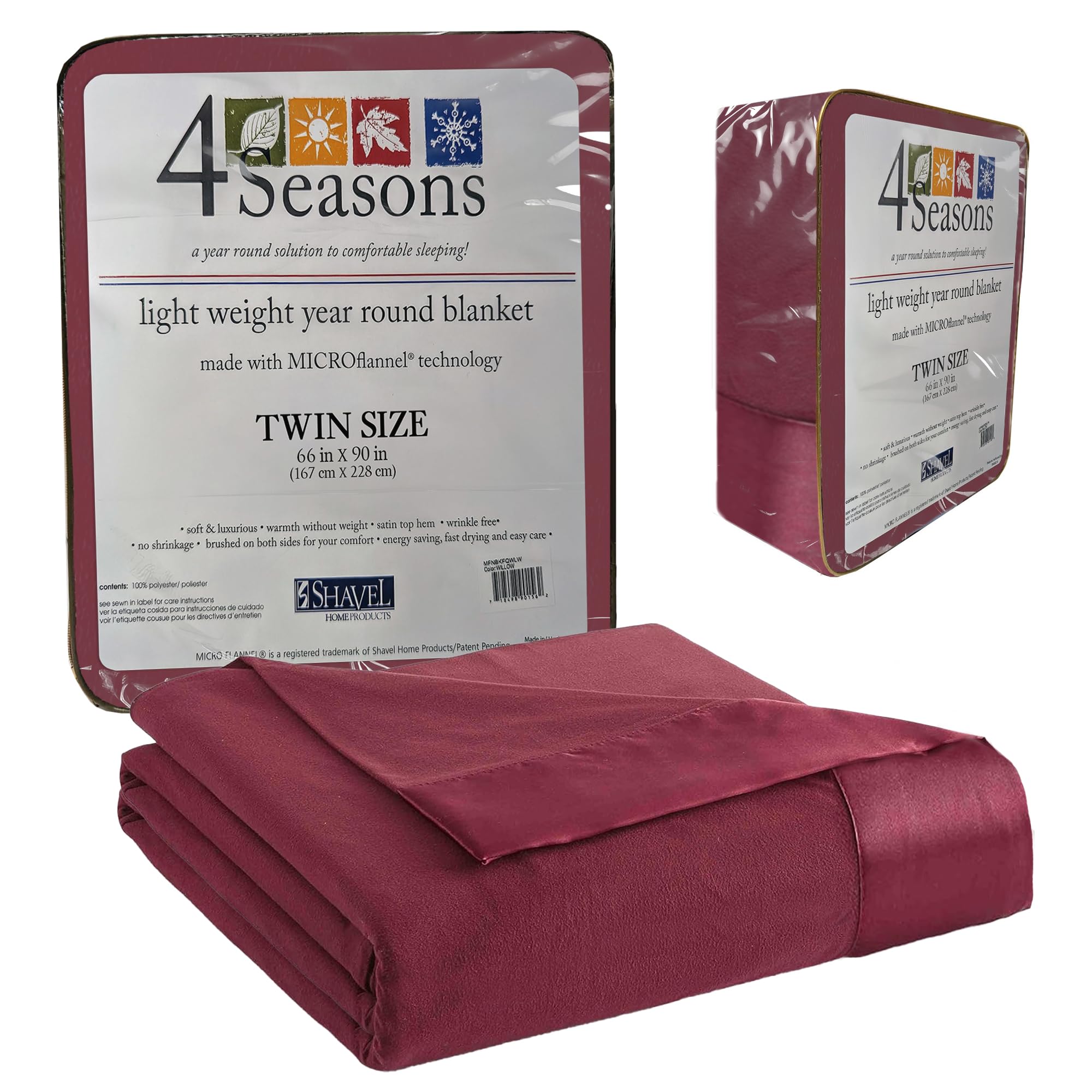 Thermee Micro Flannel Twin-Size All Seasons Lightweight Sheet Blanket, Machine Wash & Dry, No Pilling, 84Lx72W, Burgundy