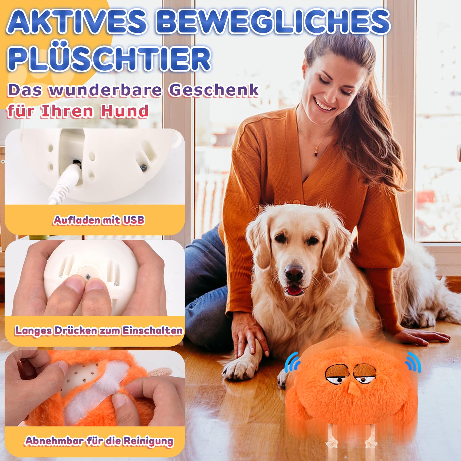 Bewegendes Hundespielzeug, Interaktives Hundespielzeug, Selbstrollender  Ball Hund, Aktives Bewegliches Haustier-Plschspielzeug, Active Moving Pet  Plush Toy for Haustier Hunde Trainingsball(Orange) : Amazon.de: Haustier