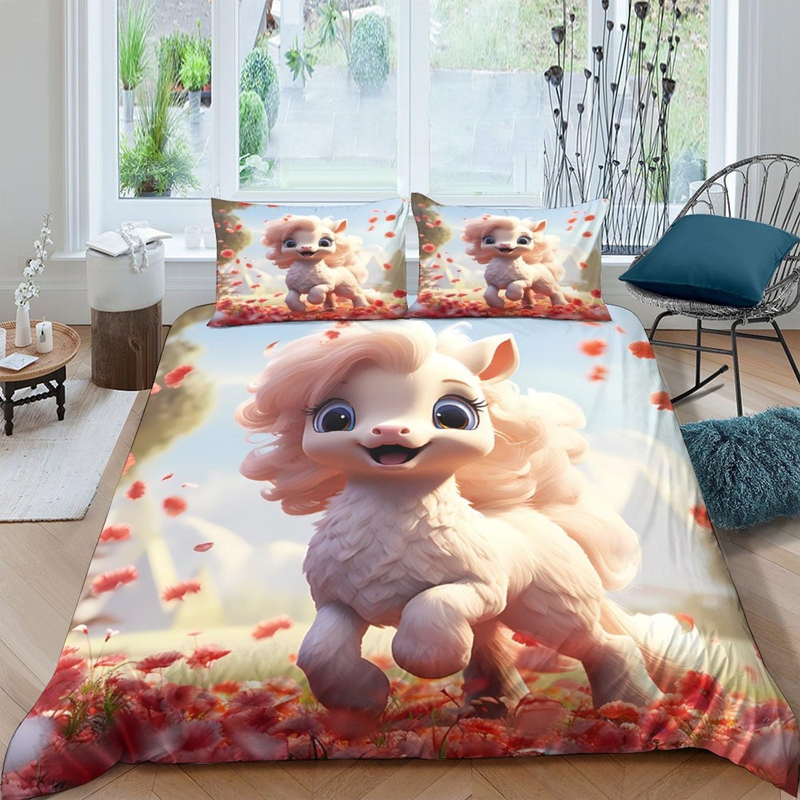 Ctjqhvkz Style-1 3D Printed Cute Cartoon Lamb Fitted Sheet Microfiber Soft Pink Floral Bed Cover For Bedroom Dorm Mattress Protection Decor Single（135X200cm）