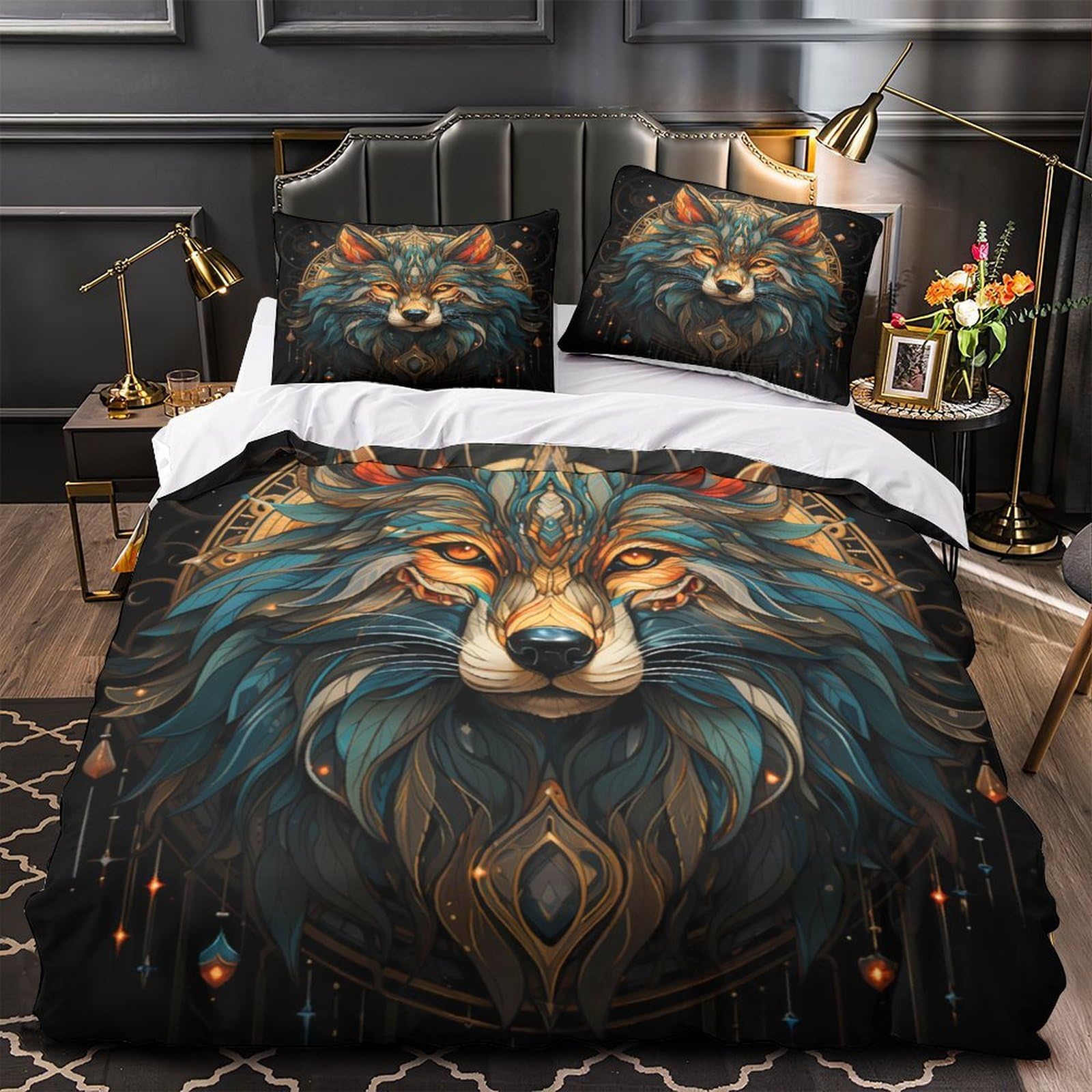 Parure de lit 3D scène de village d'hiver avec housse de couette double 200x200cm en microfibre