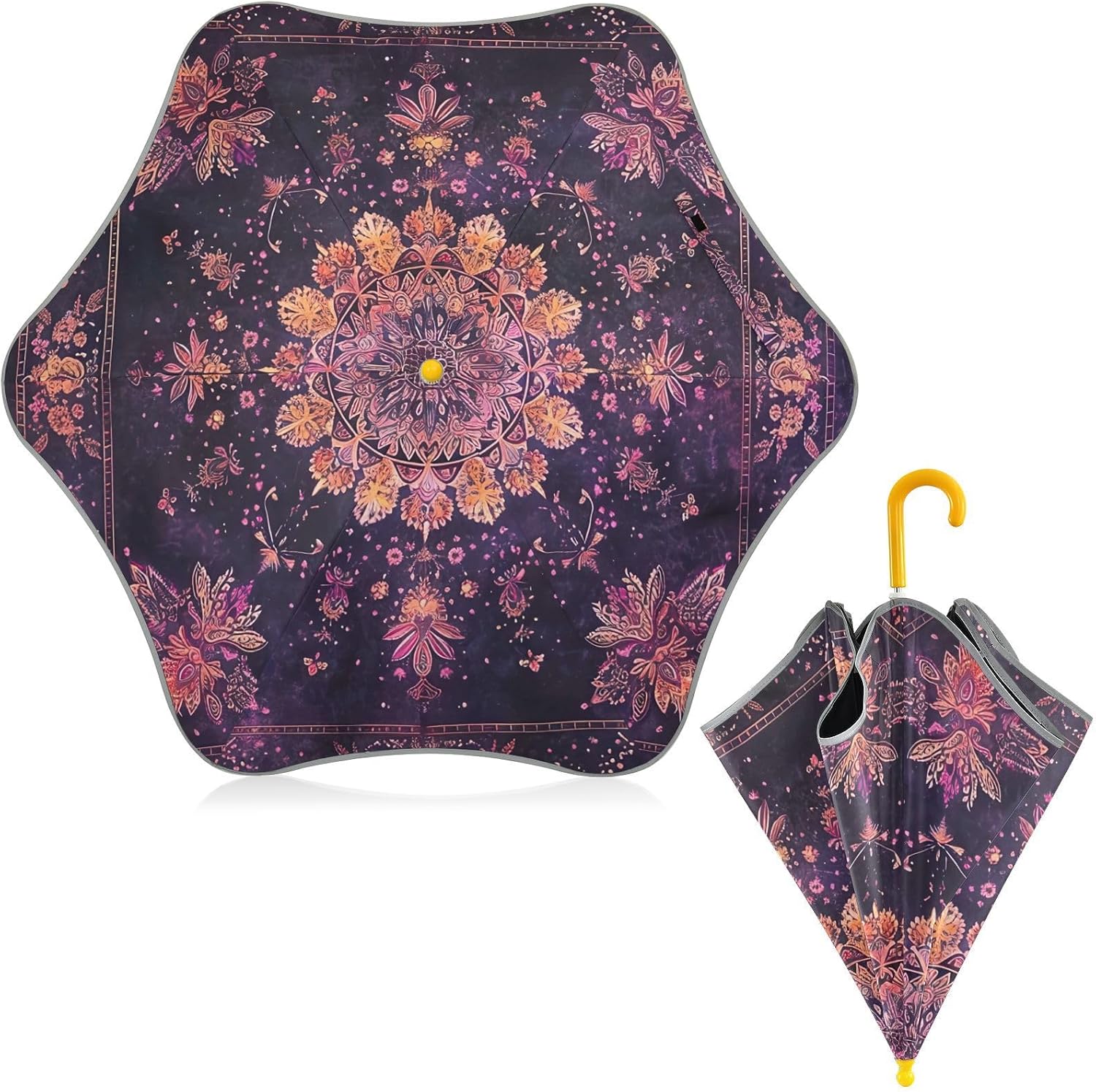 ODAWA Floral Moon Cat Blue Kids Umbrella Windproof UV Protection Classic Stick Umbrellas for Kid Girls and Boys