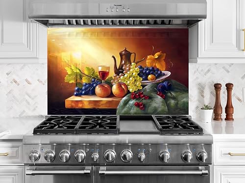 Myphotostation 48Wx24H'' Timeless Harvest Still Life Fruit Tempered Glass Backsplash,