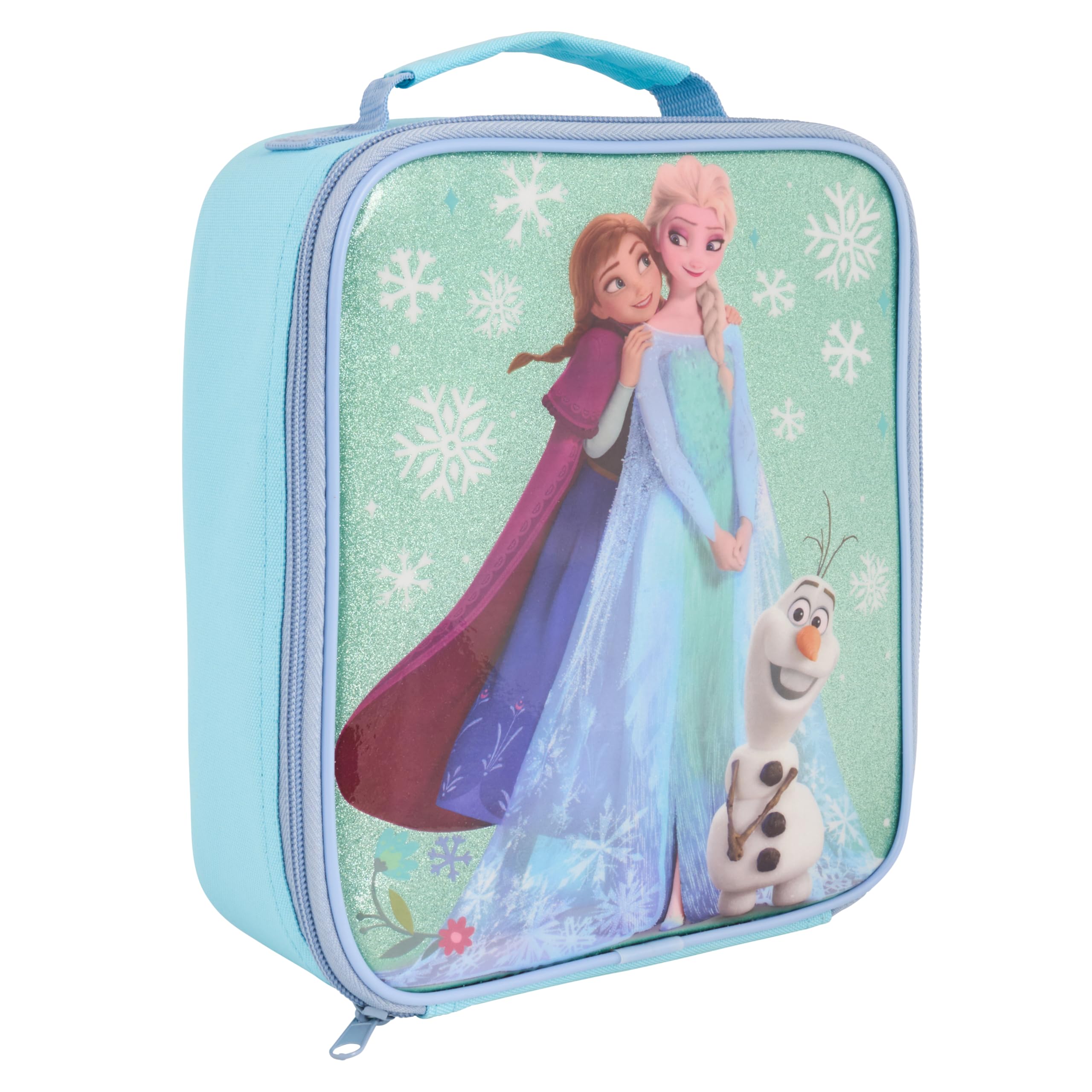 Disney Frozen Insulated Lunch Bag with Anna, Elsa and Olaf, Blue, Wipe Clean Antibacterial Lining, for School and Travel