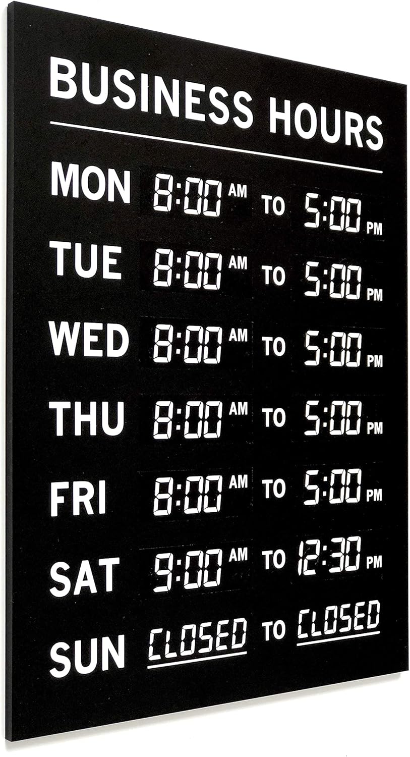 Kubik Letters Business Hours Sign with Vinyl for Numbers - Open Signs for Business - Open Closed Sign - Hours of Operation Signs for Business - Store Hours Sign For Glass Door - Restaurant Hours : Office Products