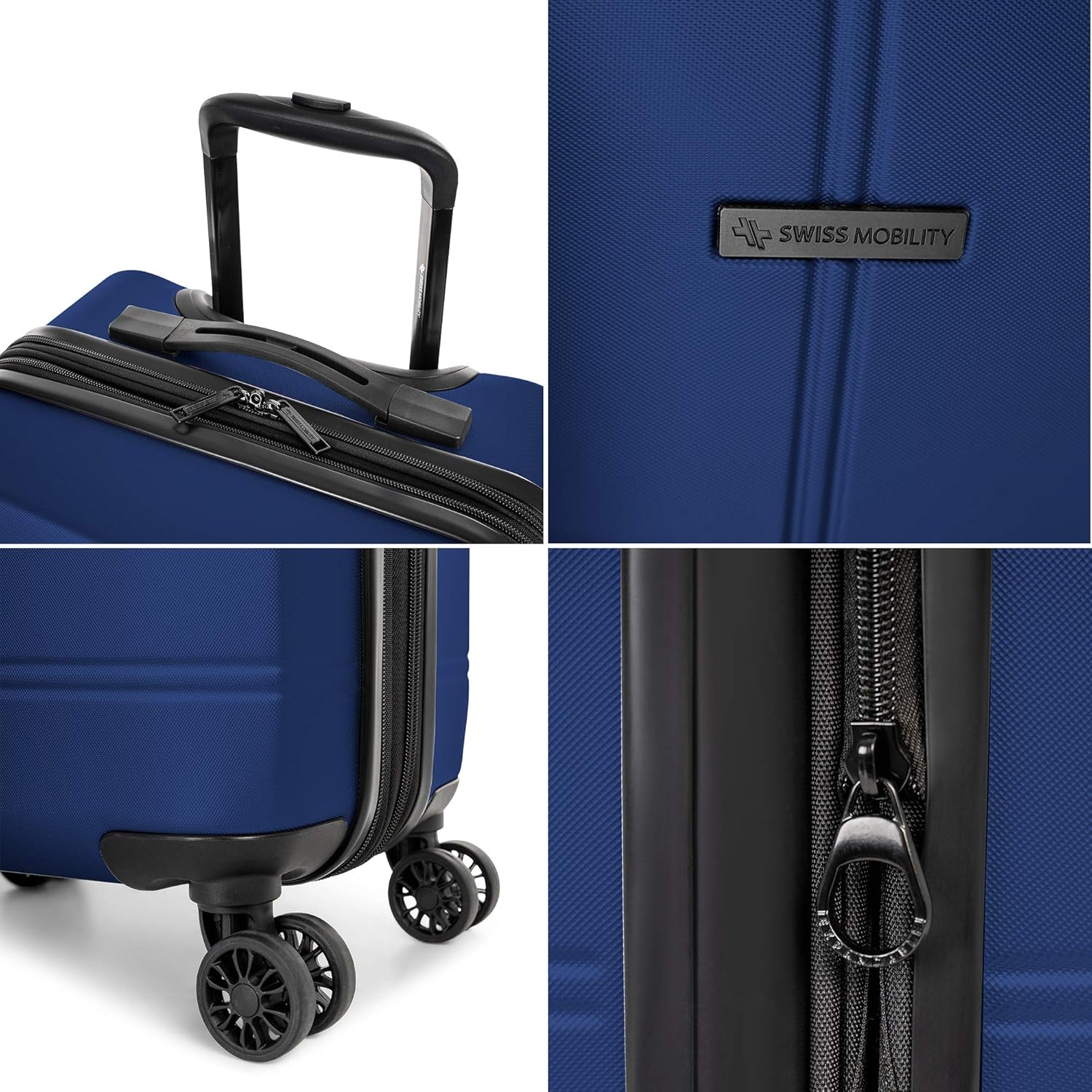 Swiss Mobility LAX Collection Hard Shell Spinner Carry On Luggage for Airplanes, Rolling Suitcase with 360-Degree Spinner Wheels, Retractable Handle, Airline Approved, 20 Inch, Blue