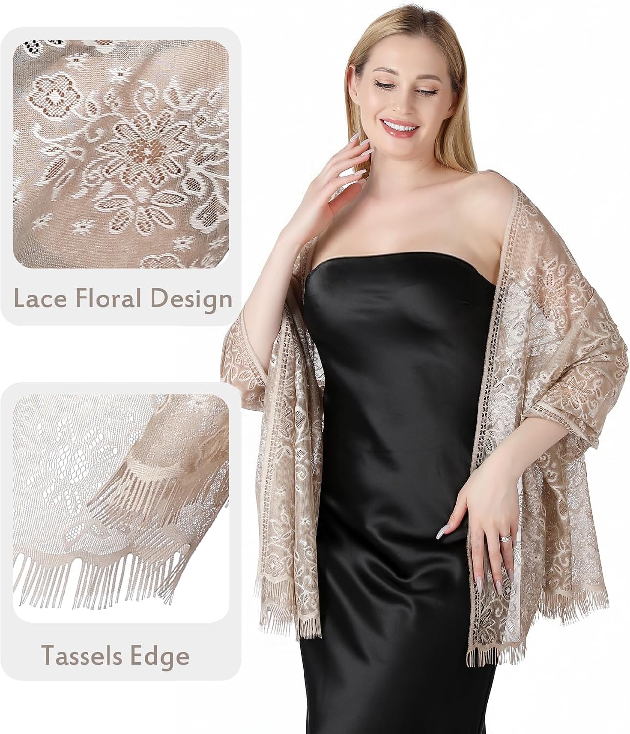 Lisianthus Elegant Lace Shawl Wraps for Women Evening Dress Wedding | Flower Sheer Mesh Wrap, Lightweight & Soft Scarf, Evening Outfit, Formal Wedding Bridal Scarves, Compact & Travel-Friendly