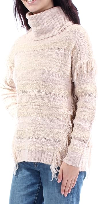Kensie Womens Fringe Marled Turtleneck 