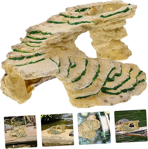 Miniatura 7 de Balacoo Plataforma de tortuga para caja de accesorios de hábitat de tortugas para interiores, plataforma de basking de tortuga, refugio de resina