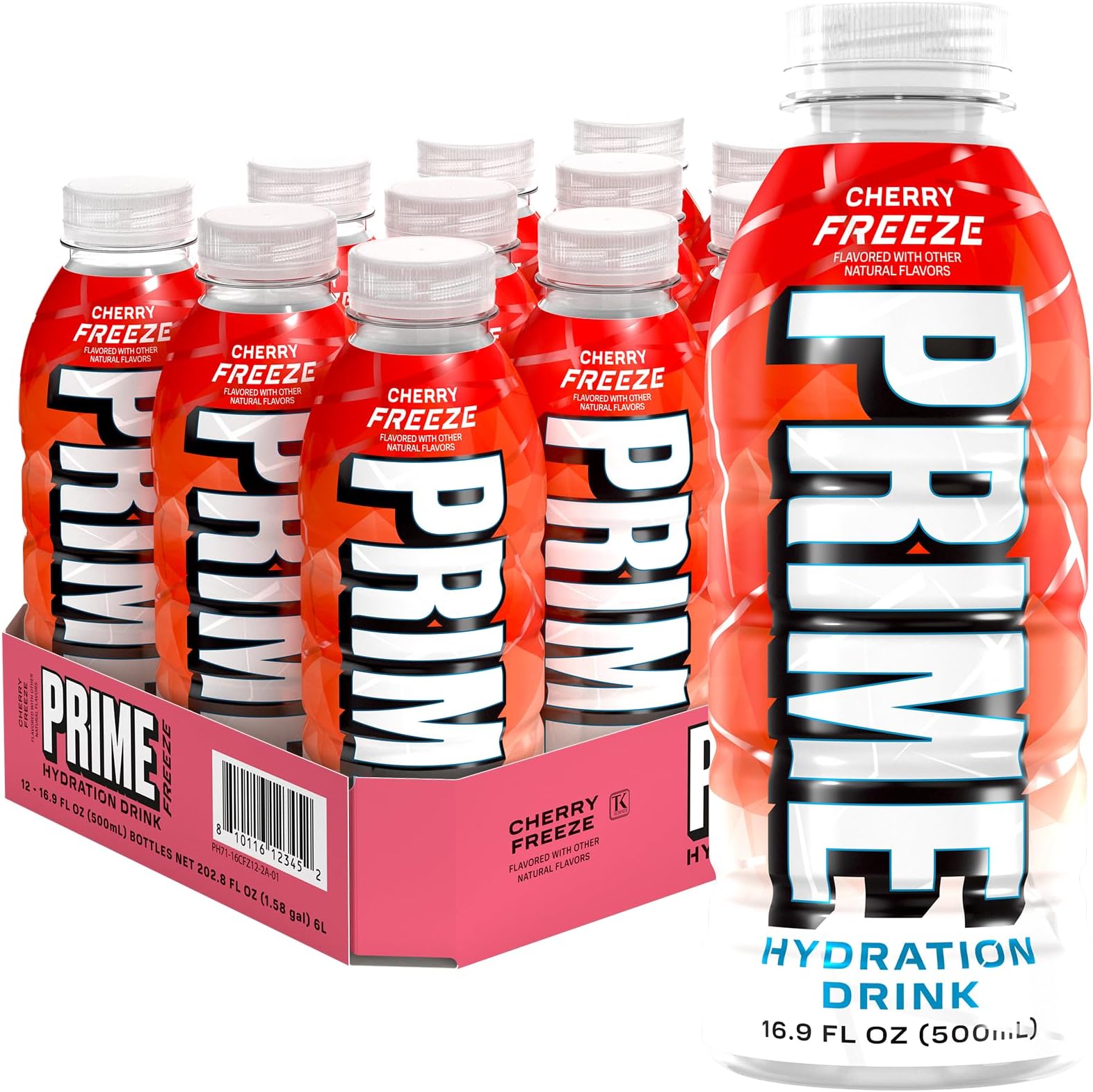 PRIME Hydration CHERRY FREEZE, Sports Drinks with Coconut Water, Electrolyte Enhanced to Replenish Fluids, Zero Added Sugar, B Vitamins, Antioxidants, Made with Natural Flavors, 16.9 Fl Oz 12 Pack
