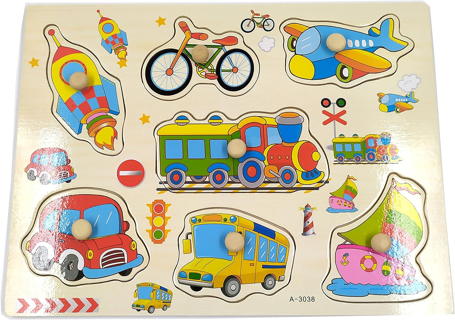 Quebra Cabeça Transportes Infantil Madeira Com Pinos
