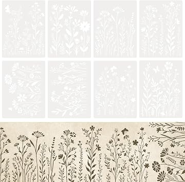 8 Pcs Large Flower Stencils for Painting, 14.5x11 Inch Big Floral Stencil Templates Reusable for Wall Painting, Canvas, Wood Signs, Floor, Tile, Furniture DIY Art Crafts 6 Vertical + 2 Horizontal