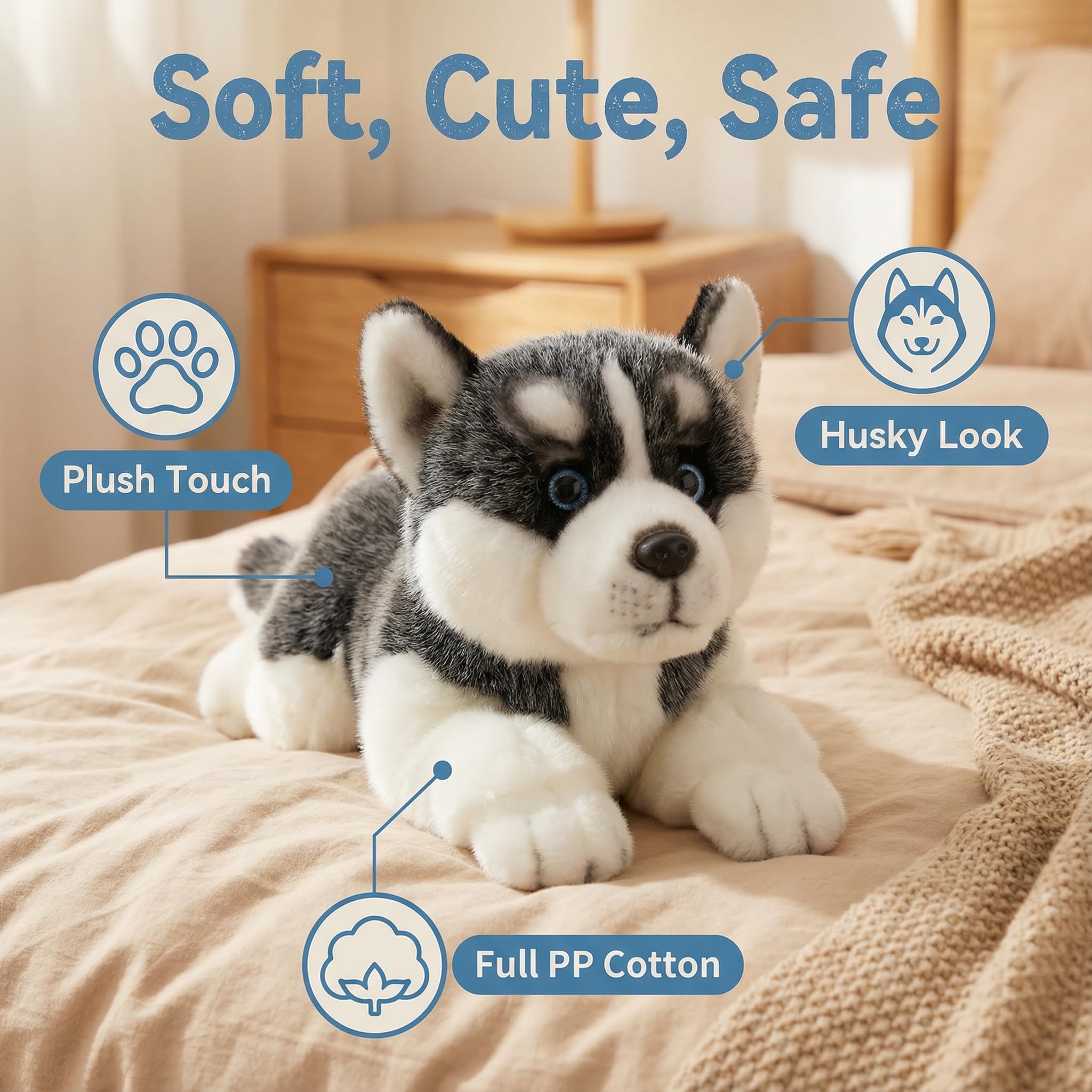 CU-MATE Perro de peluche Husky siberiano de 16 pulgadas, realista y realista, suave, hecho a mano, juguete de peluche para cachorros, regalo para niños y niñas