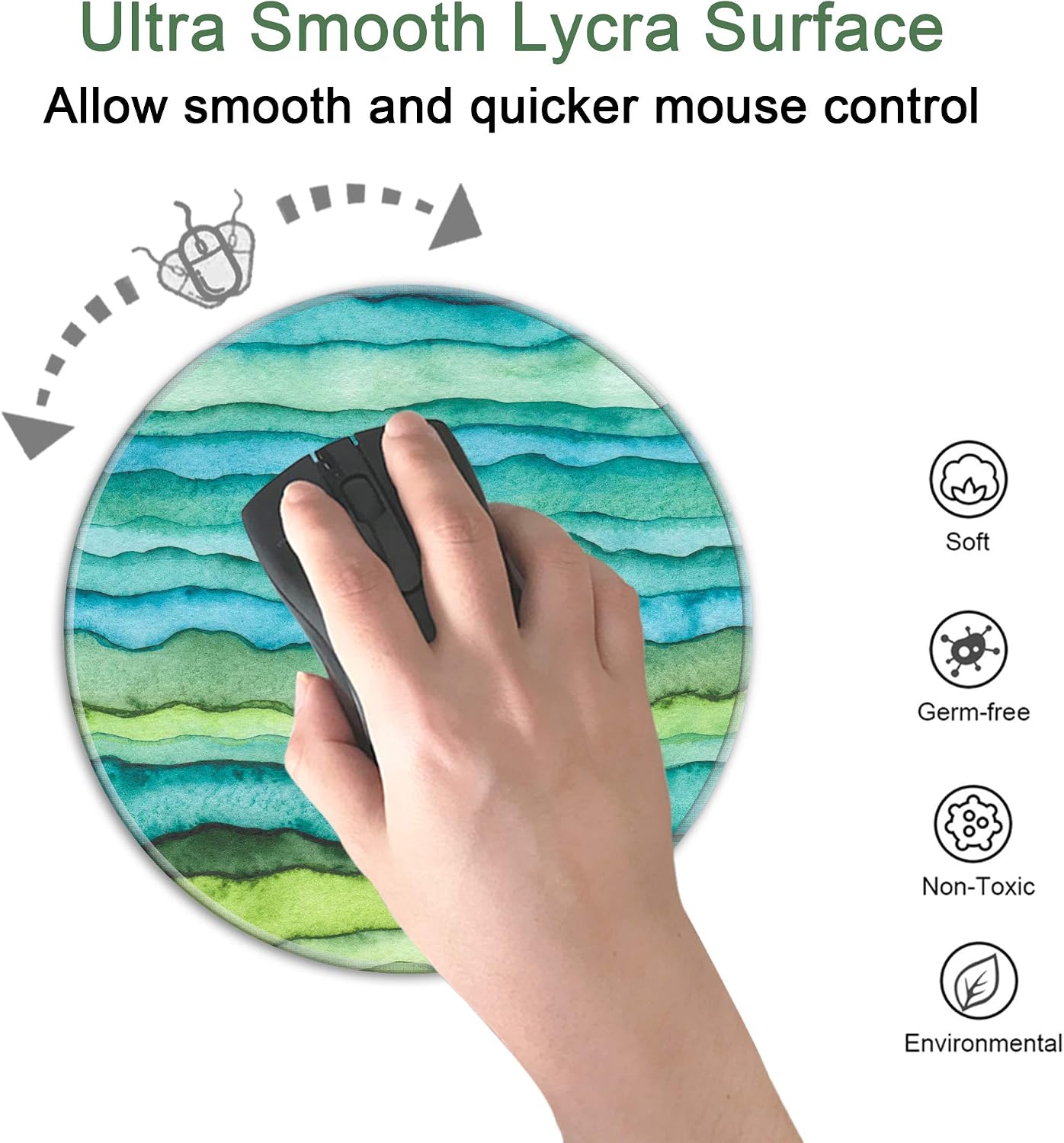 DOOKE Mouse Pad with Stitched Edge, Premium-Textured Mouse Mat with Waterproof Non-Slip Rubber Base, Cute Round Mousepad for Laptop Computer Office Desk Accessories, 7.9 x 7.9 inch,Green Wave