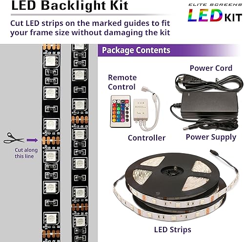 Miniatura 2 de Elite Screens Pantalla de proyección de proyector Kit de tiras de luces LED cuerda multicolor con control remoto (para 92 pulgadas de alto (16:9)