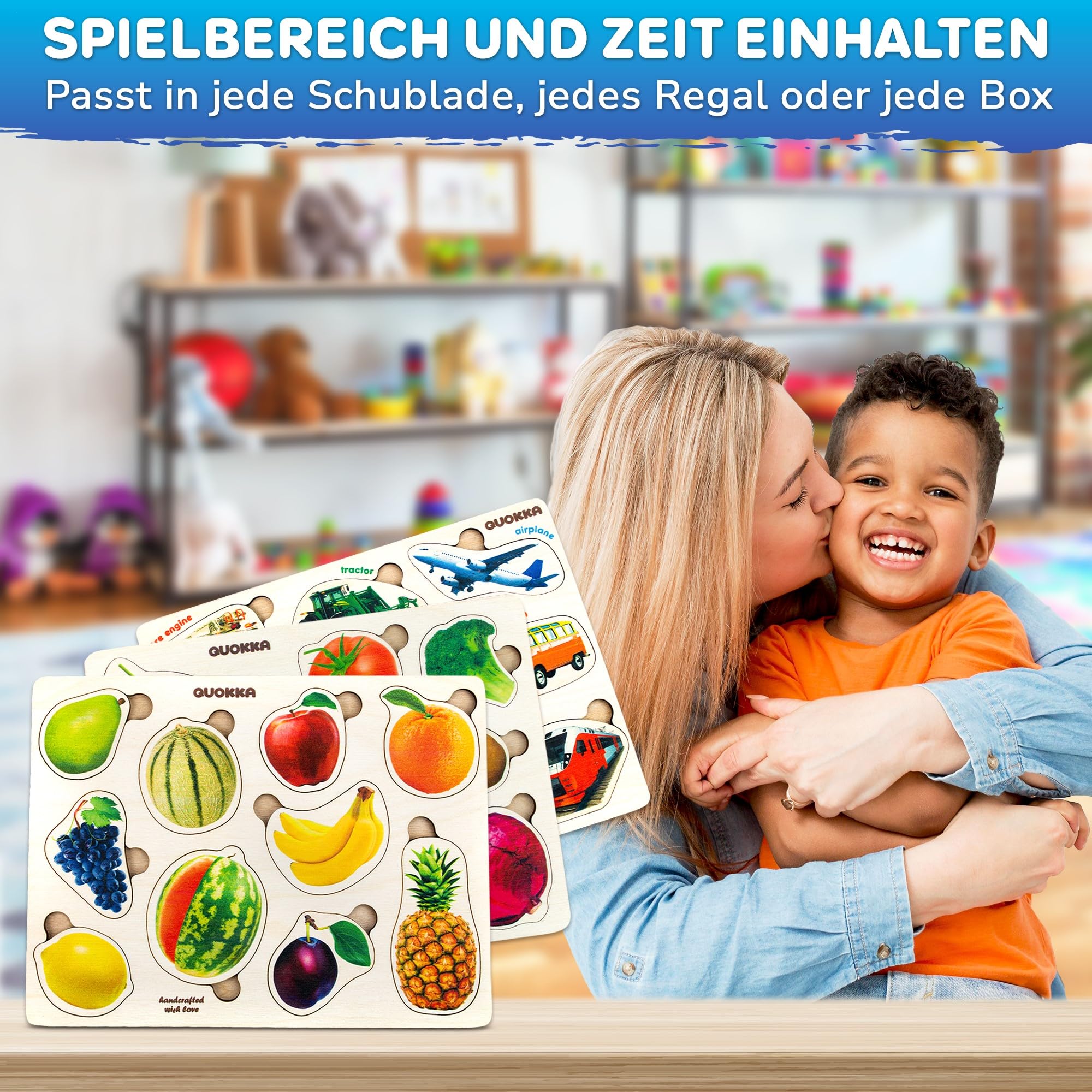 QUOKKA Spielzeug Puzzle ab 1 2 3 Jahre - Montessori Holz Steckpuzzle für Kinder ab 4 - Lernspielzeug Mit Realistischen Früchten für Mädchen and Jungen