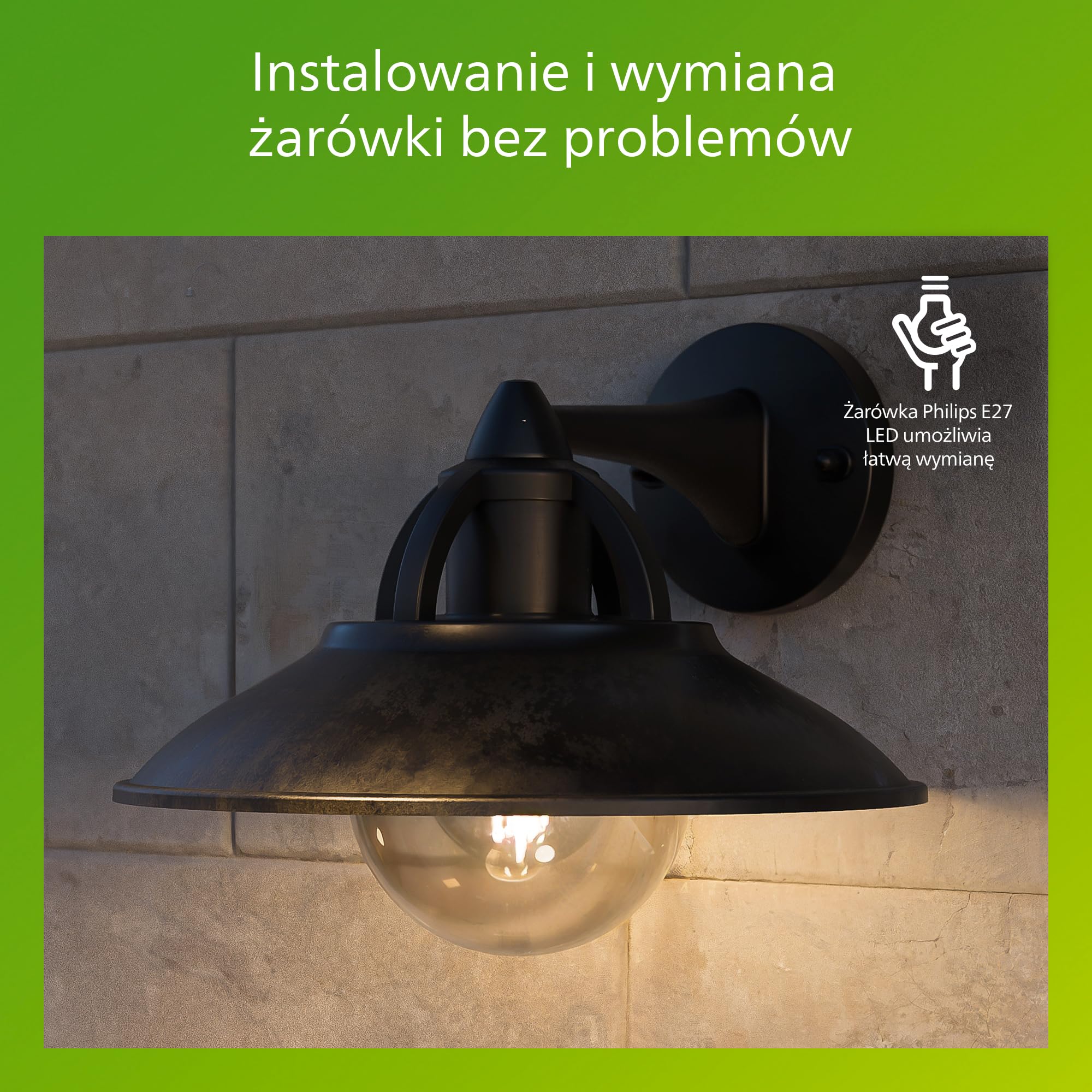 Philips Cormorant Kinkiet Zewnętrzny, IP44, Odporny na Warunki Pogodowe, Trwały, Klasyczny Design, Aluminium, Czarny, Żarówka E27 Sprzedawana Osobno
