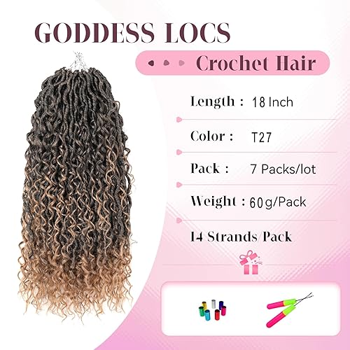 Miniatura 2 de Aipin Goddess Locs Extensiones de Cabello de Ganchillo de 18 Pulgadas Boho River Locs Hippie Ondulado de Ganchillo Con Cabello Rizado en el Medio y