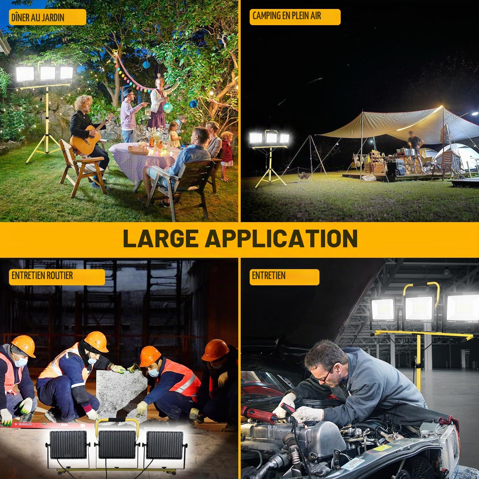Willpower Projecteur Chantier LED sur Pied 300W Spot LED Extérieur Filaire | Lumiere de Chantier 20000LM, 6000K Blanc, Etanche IP66, Portable Lampe de Travail Pour Garage Atelier Construction