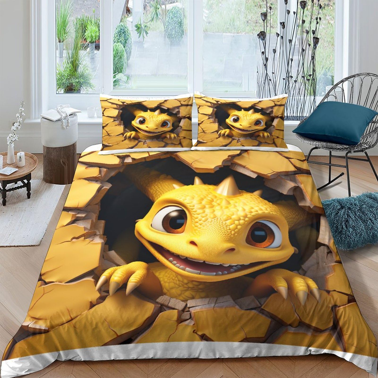 Housse de couette dragon 3D à fermeture éclair, parure de lit microfibre facile à laver King