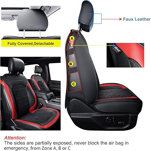 Vista 17 de LUCKYMAN CLUB Juego completo de fundas de asiento F150 J03-Q3 con piel sintética impermeable, para Ford F150 2015-2025 y F250 F350 F450 2017-2025