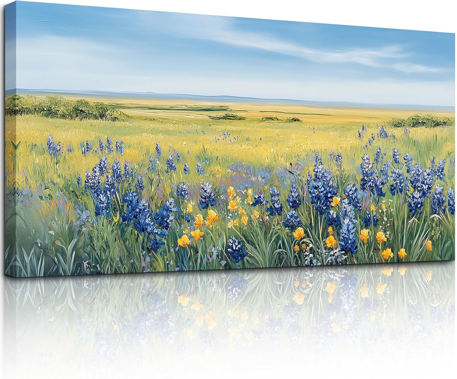 crmotu Large Landscape Wall Art, Nature Wall Art, Floral Wall Decor, Wilderness Green Scenic Art Prints, Meadow Wildflower Canvas Paintings for Living Room Bedroom Hallway Home Decorations 24x48inch 48"L x 24"W Coastal Wilderness