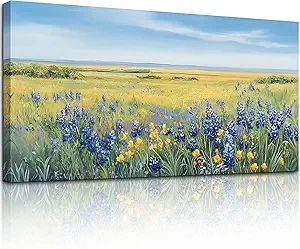 crmotu Large Landscape Wall Art, Nature Wall Art, Floral Wall Decor, Wilderness Green Scenic Art Prints, Meadow Wildflower Canvas Paintings for Living Room Bedroom Hallway Home Decorations 24x48inch