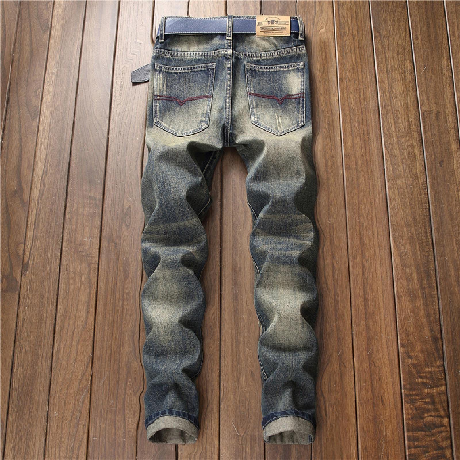 Jeans Herren Jeanshosen Hose Freizeithose Neue Männer Jeans Denim Gerades Loch Retro Alte Persönlichkeit Hochwertige Trendhose In Großen Größen