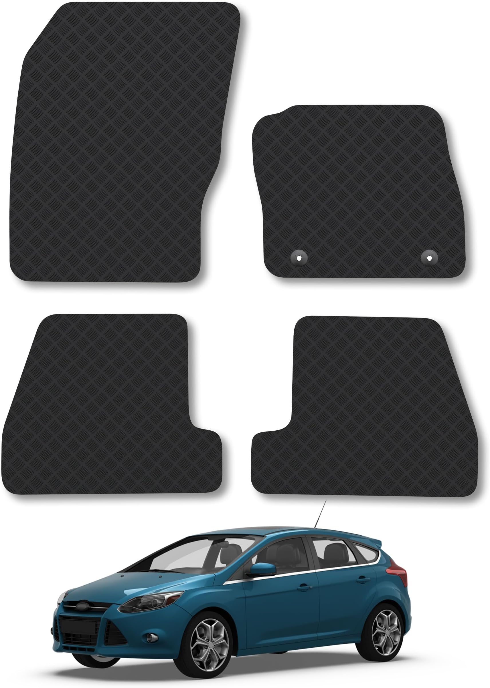 Fits Ford Focus (2011-2015) 3mm Rubber Car Mats | Tailored Fit Durable Floor Mats Full Coverage Protection Waterproof Accessories Easy Clean Anti Slip Made in the UK