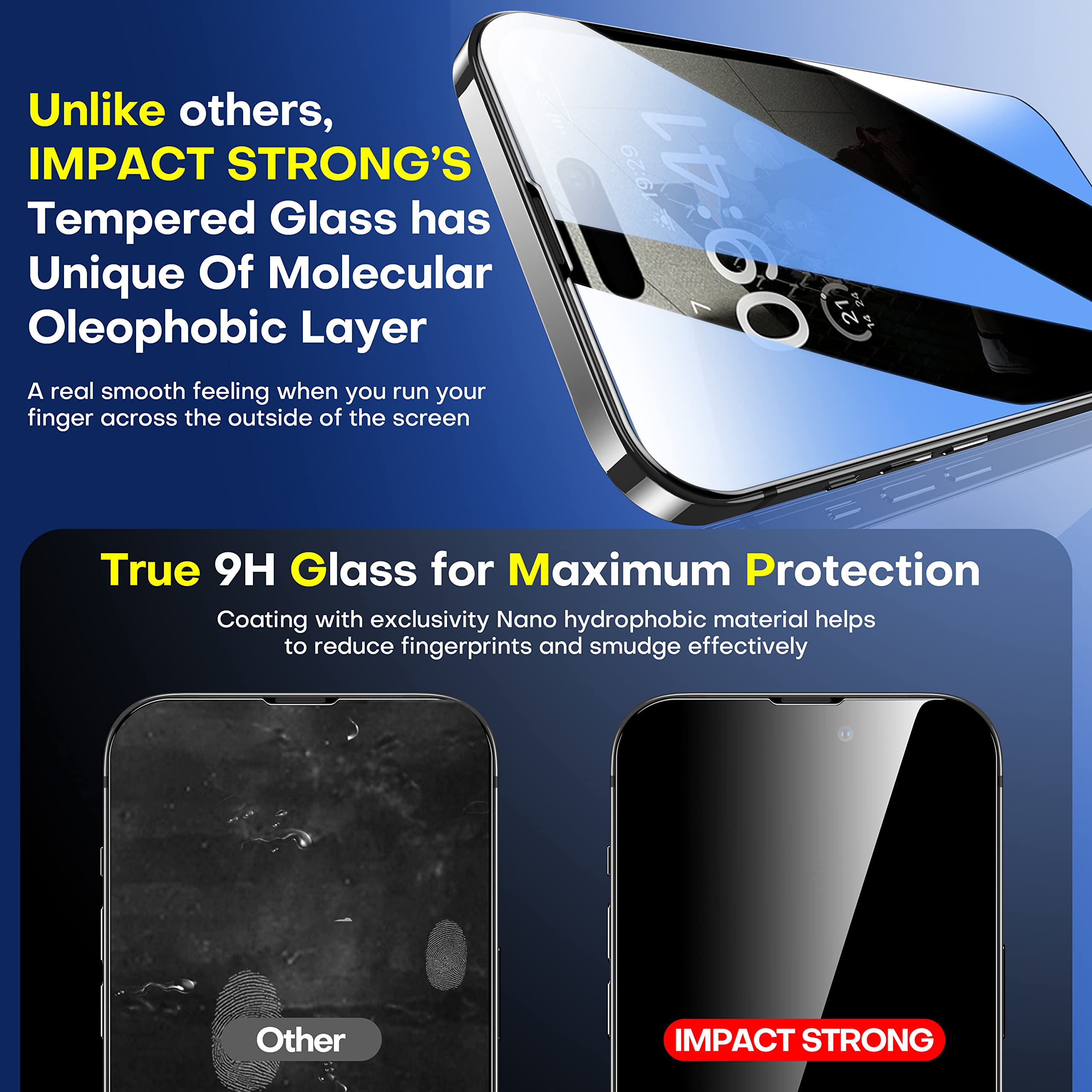 ImpactStrong Ochrona ekranu ze szkła prywatnego do iPhone'a 14 Pro Max [16,7 cala), ochrona ekranu ze szkła hartowanego z łatwym zestawem montażowym, twardość 9H, przyjazne dla obudowy, 2 szt