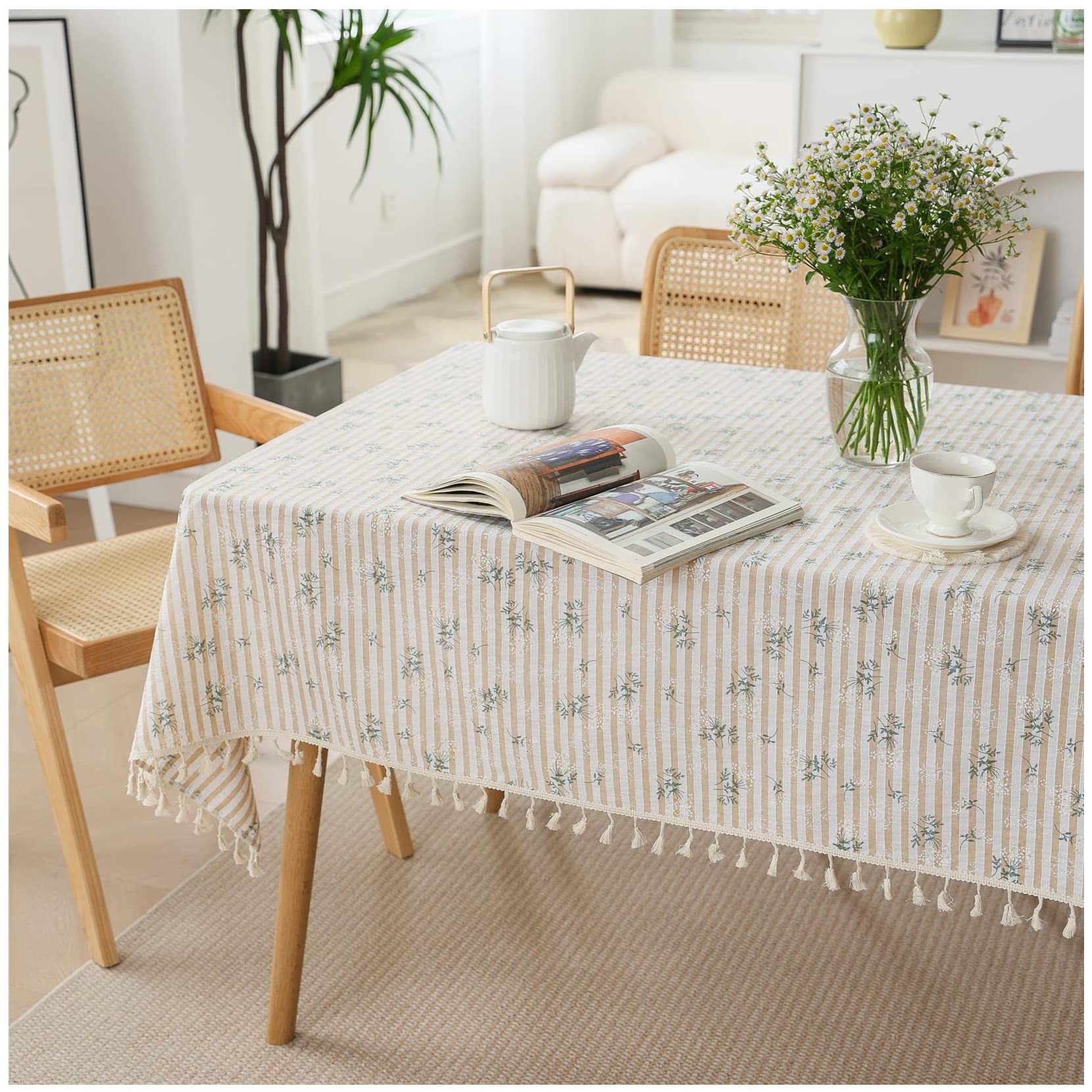 Nappe rectangulaire en lin 140x140 cm rustique pour salle à manger et Thanksgiving