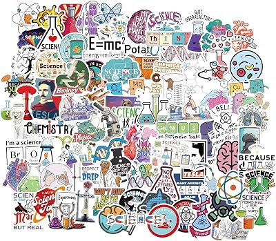 100pcs Science Stickers Pack, Chemistry, Biology, Physics, Science Classroom Decor for School Teacher Student Laboratory Sticker Decals for Laptop Water Bottle Notebook Science Party Favors and Decor