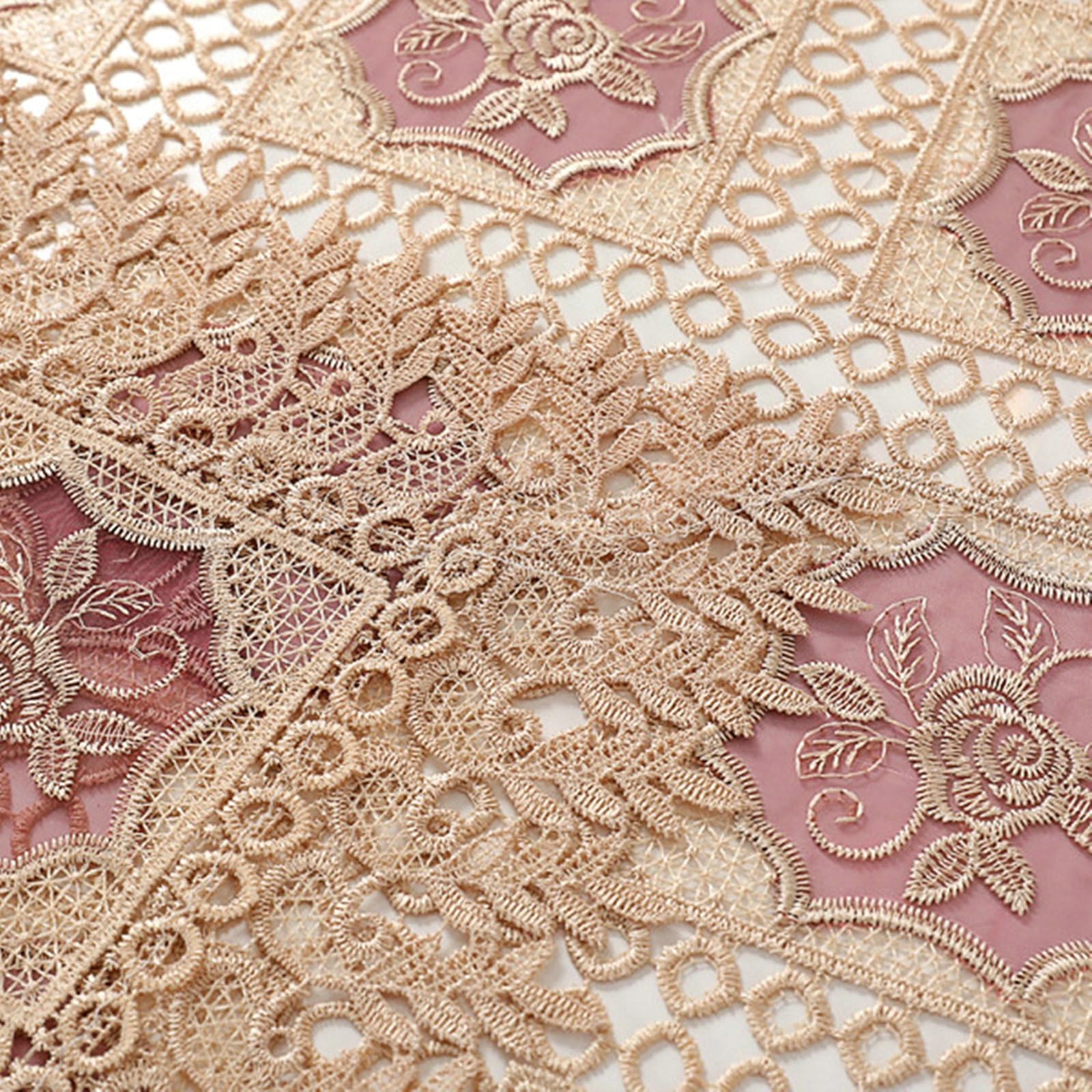 Nappe Rectangulaire 150x250 cm, Dentelle Ajourée Brodée de Fleurs