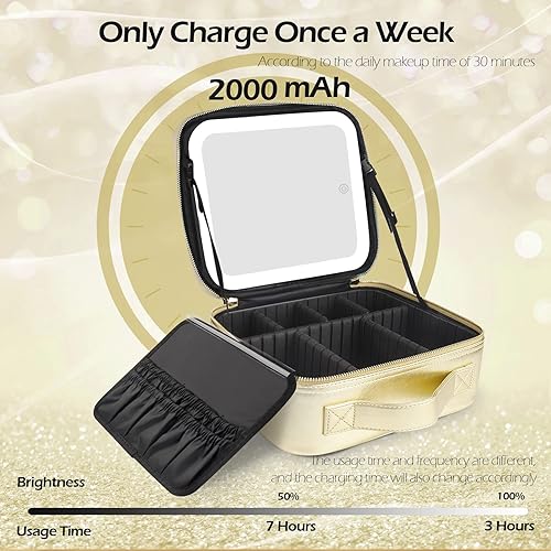 Vista 42 de MOMIRA Bolsa de maquillaje de viaje, bolsa de cosméticos, bolsa organizadora de maquillaje con espejo iluminado, brillo ajustable en 3 escenarios