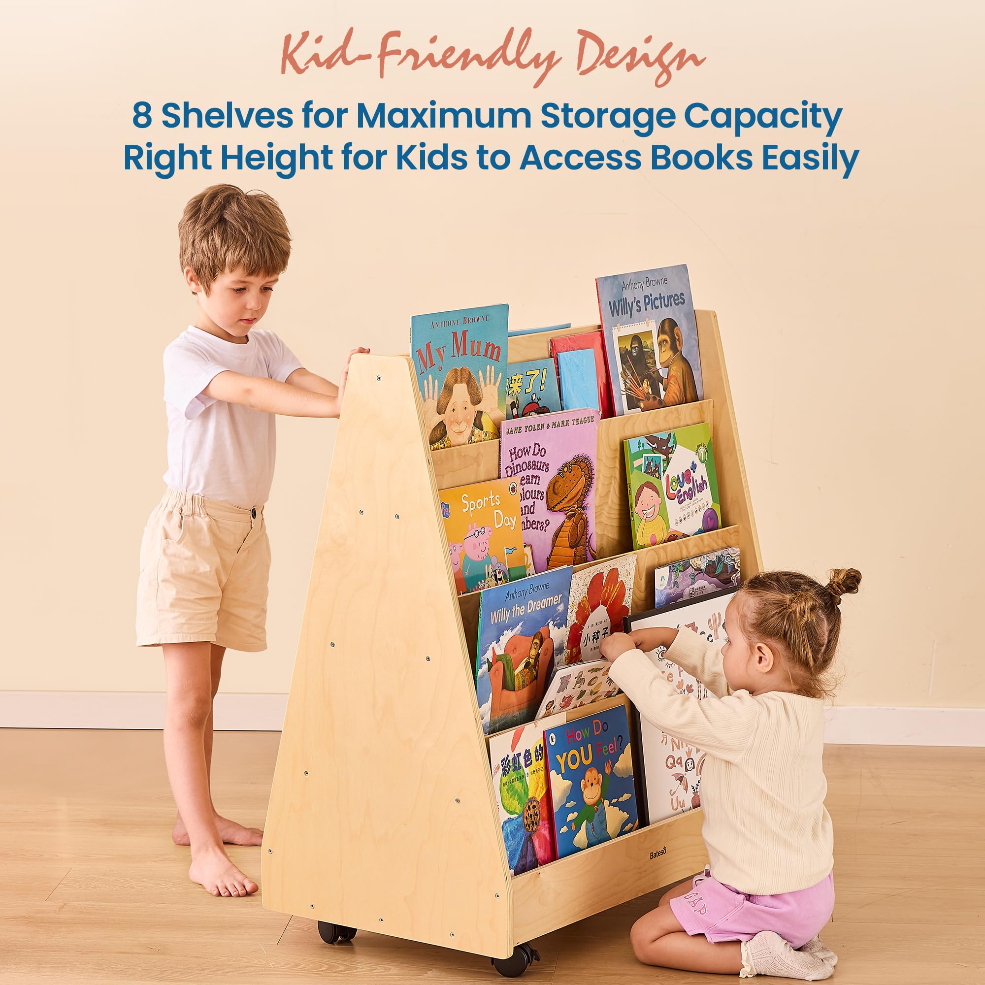 Bibliothèque Double Face Montessori En Bois Massif - Étagère Enfant Pour Livres Et Jouets 42x33 Cm (couleur Naturelle) - 6